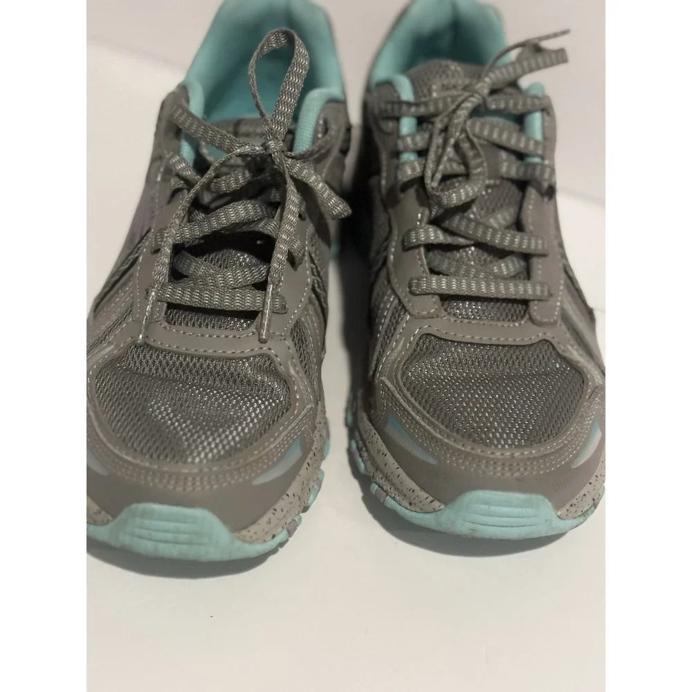 Skechers Trail Womens 8‎ Grey Teal Purple Hiking Running Shoes Speckled Sole
